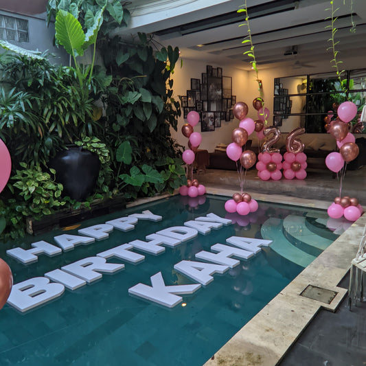 Pool Balloon Decorations Bali with Text - Grazie Bali