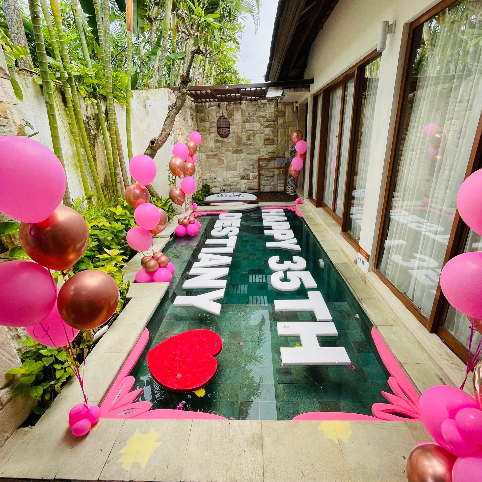 Pool Balloon Decorations Bali with Text - Grazie Bali