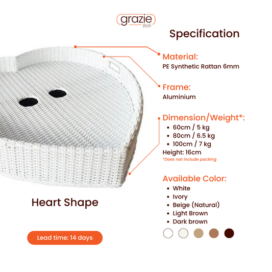 Floating Breakfast Rattan Tray - Heart - Grazie Bali