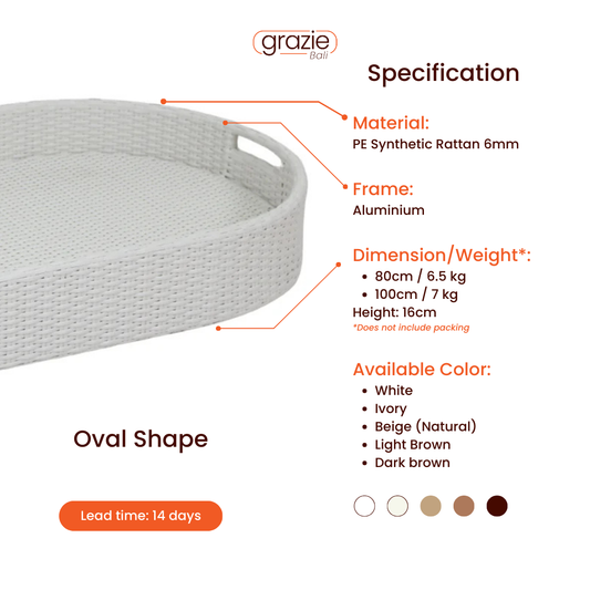 Floating Breakfast Rattan Tray - Oval - Grazie Bali
