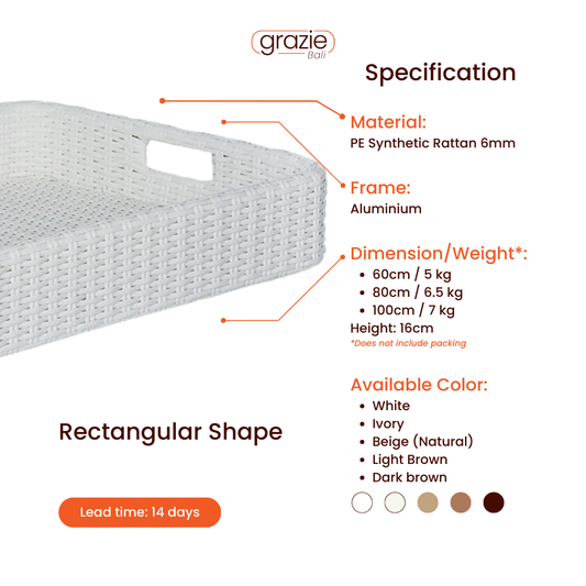 Floating Breakfast Rattan Tray - Rectangular - Grazie Bali