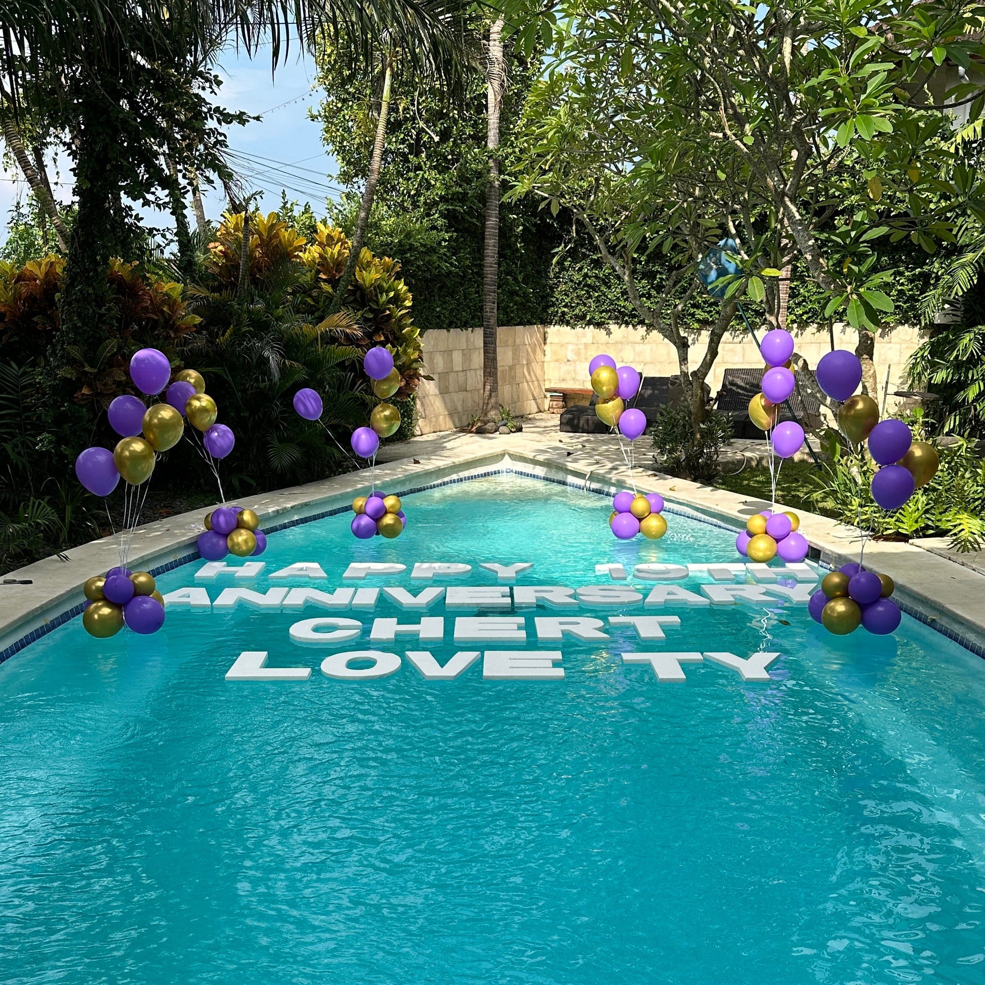 Pool Balloon Decorations Bali with Text - Grazie Bali