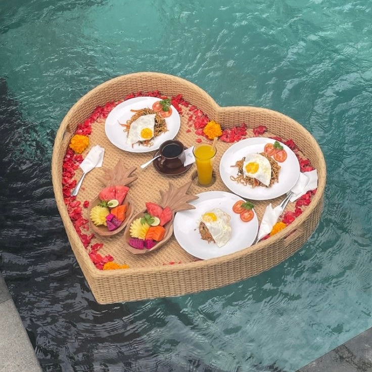 flower set up for floating breakfast in bali